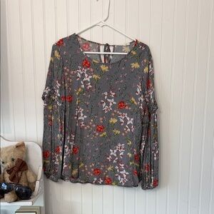Small Floral black Stripe Long-Sleeve Blouse - Black/Multi